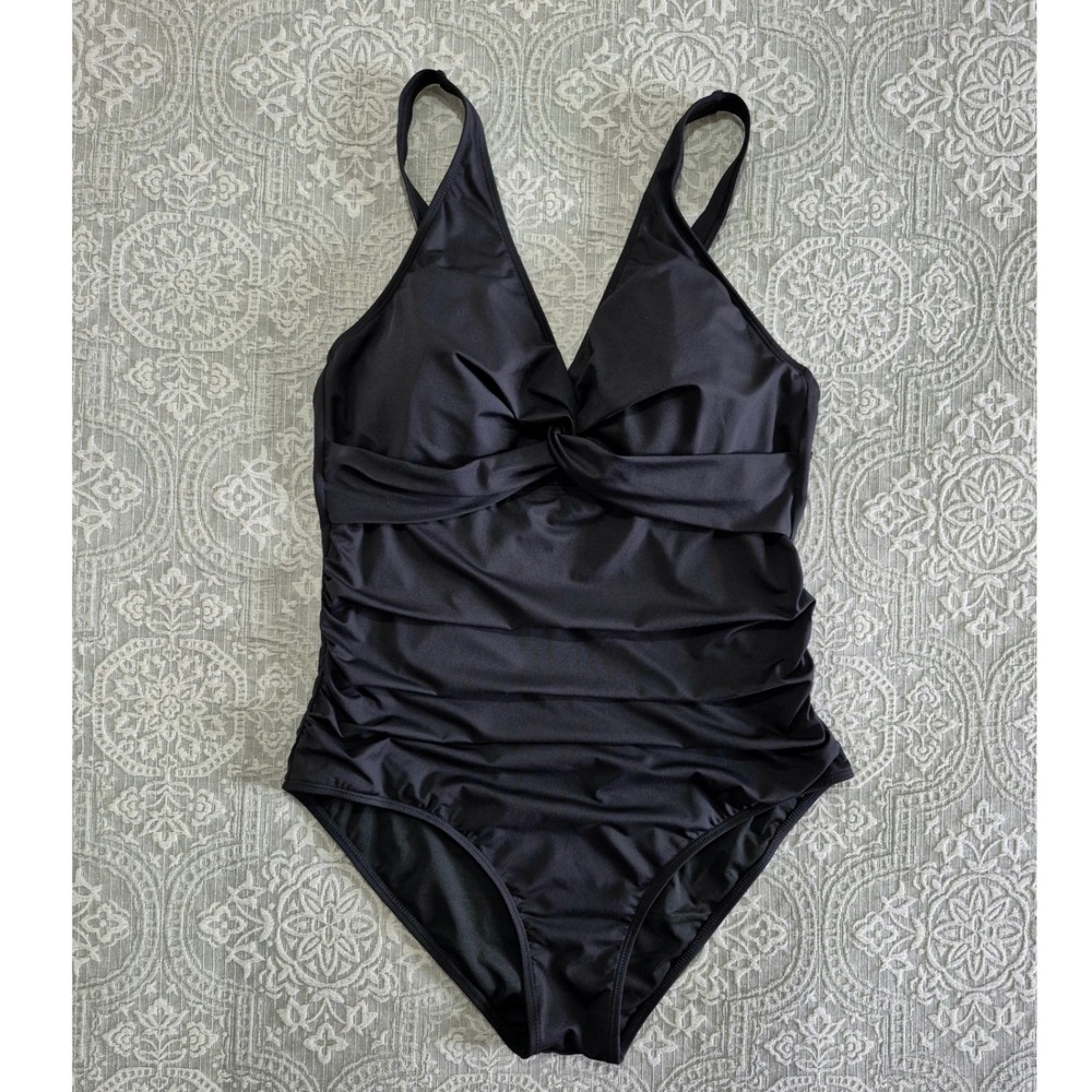 Holipick Womens One Piece Swimsuit Black Ruched Twist Front XXL New With Tags